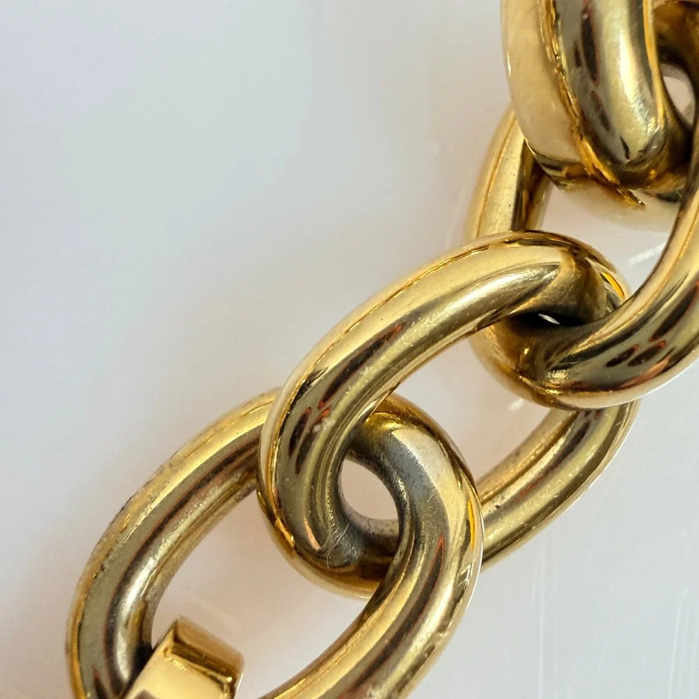 Michael Kors Gold Tone Chunky Chain Bracelet MK Logo Toggle Clasp 6.5